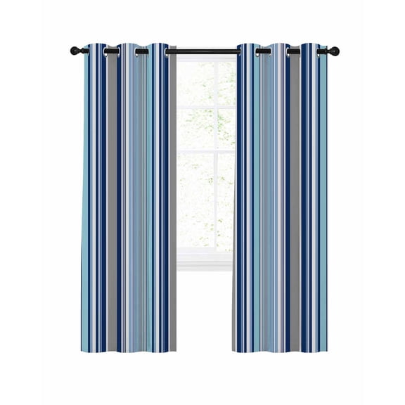 Blue Green Striped Blackout Curtains, Light Blocking Print Window Curtains, Colorful Abstract Vertical Lines Art Thermal Insulated Window Drapes for Living Room 2 Panels, 104"W x 63"L