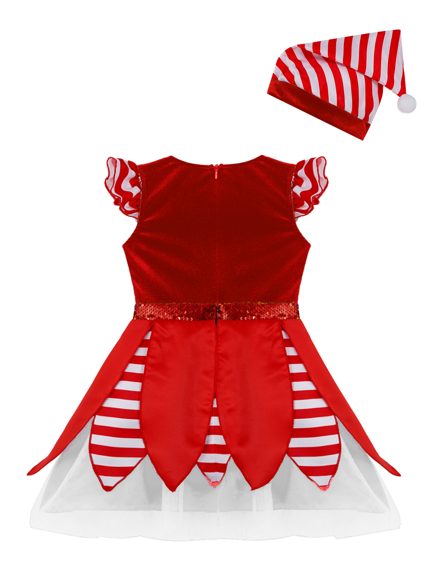 inhzoy Kids Girls Christmas Elf Dress-Up Xmas Holiday Sequins Tutu Dress Red-A 4