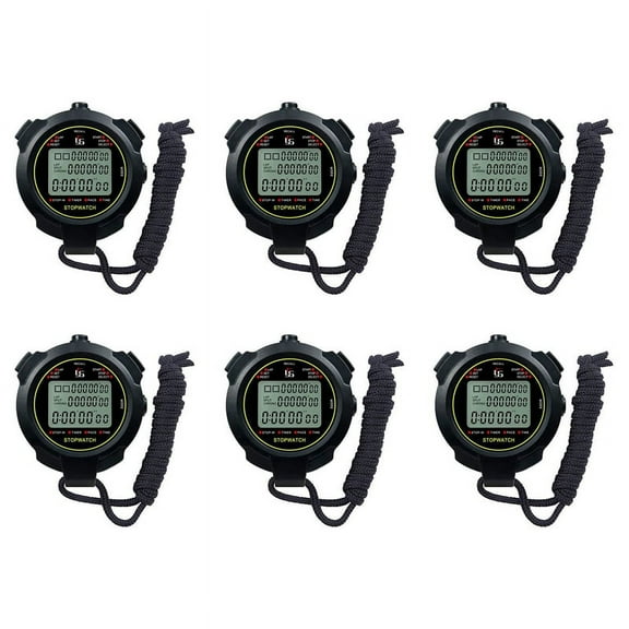 6X Digital Sports Stopwatch, 10Lap /Split Memory Stopwatch Count Down , Large Display Waterproof 12/24 Hour Clock