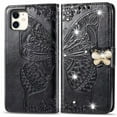 thumbnail image 1 of Wallet Case for iPhone xs max, PU Leather Flip Protective Phone Case Wrist Strap Card Slots Holder Pocket Emboss Butterfly Flower Stand Case for iPhone Black, 1 of 9