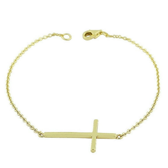 925 Sterling Silver Sideways Religious Cross Link Chain Bracelet