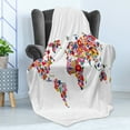 thumbnail image 4 of Floral World Map Soft Flannel Fleece Blanket, Bunch of Flower Petals Essence Fragrance Garden Growth Theme Atlas Image, Cozy Plush for Indoor and Outdoor Use, 70" x 90", Multicolor, by Ambesonne, 4 of 5