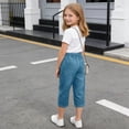 thumbnail image 3 of Kukoosong Girls' Elastic Waist Capri Pants with Pockets, Soft Stretchy Cropped Pants for Casual Summer Daily Wear, School Playtime, Loose Straight Leg Pants for Girls, 3 of 6