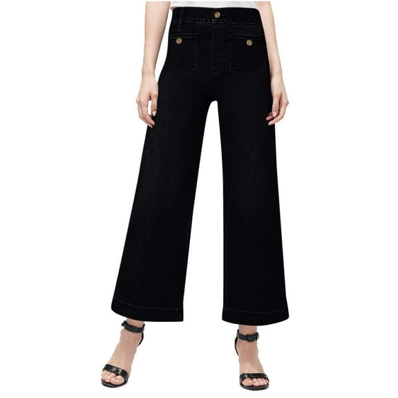 REALiKUN Wide Leg High Waisted Black Denim Jeans for Women Mom Jeans Flared Vintage Stretch Casual Streetwear Evening Out