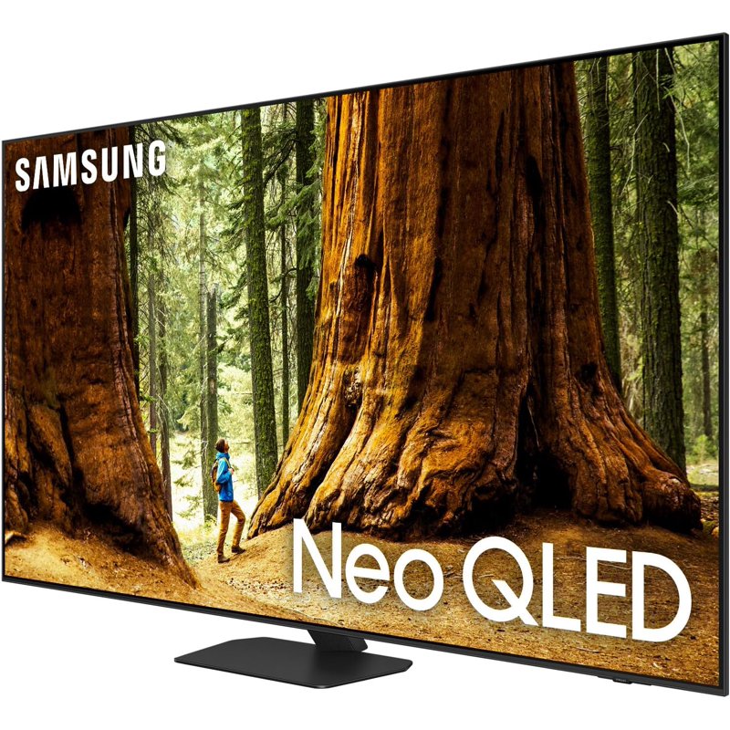 Samsung QN98QN90DAFXZA 98 Inch Neo QLED TV with 4K AI Upscaling with a Free SP-LFF3CLAXXZA 30-100 Inch The Freestyle Gen2 Smart Projector (2024) front and back view