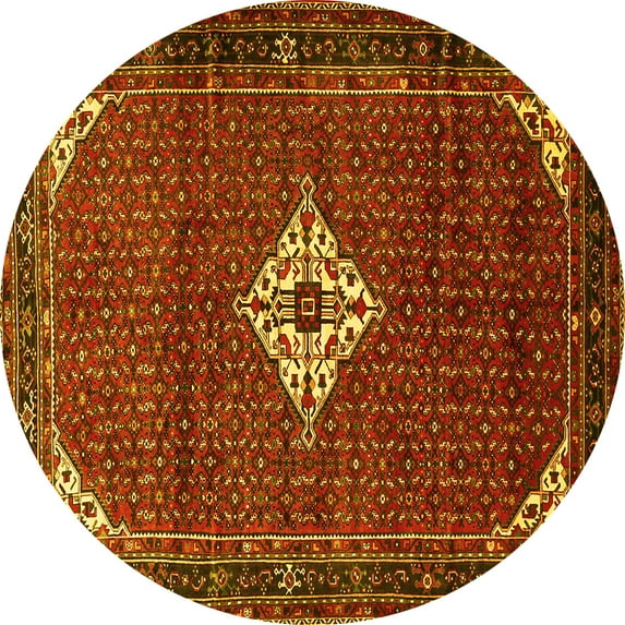 Ahgly Company Indoor Round Persian Yellow Traditional Area Rugs, 4' Round
