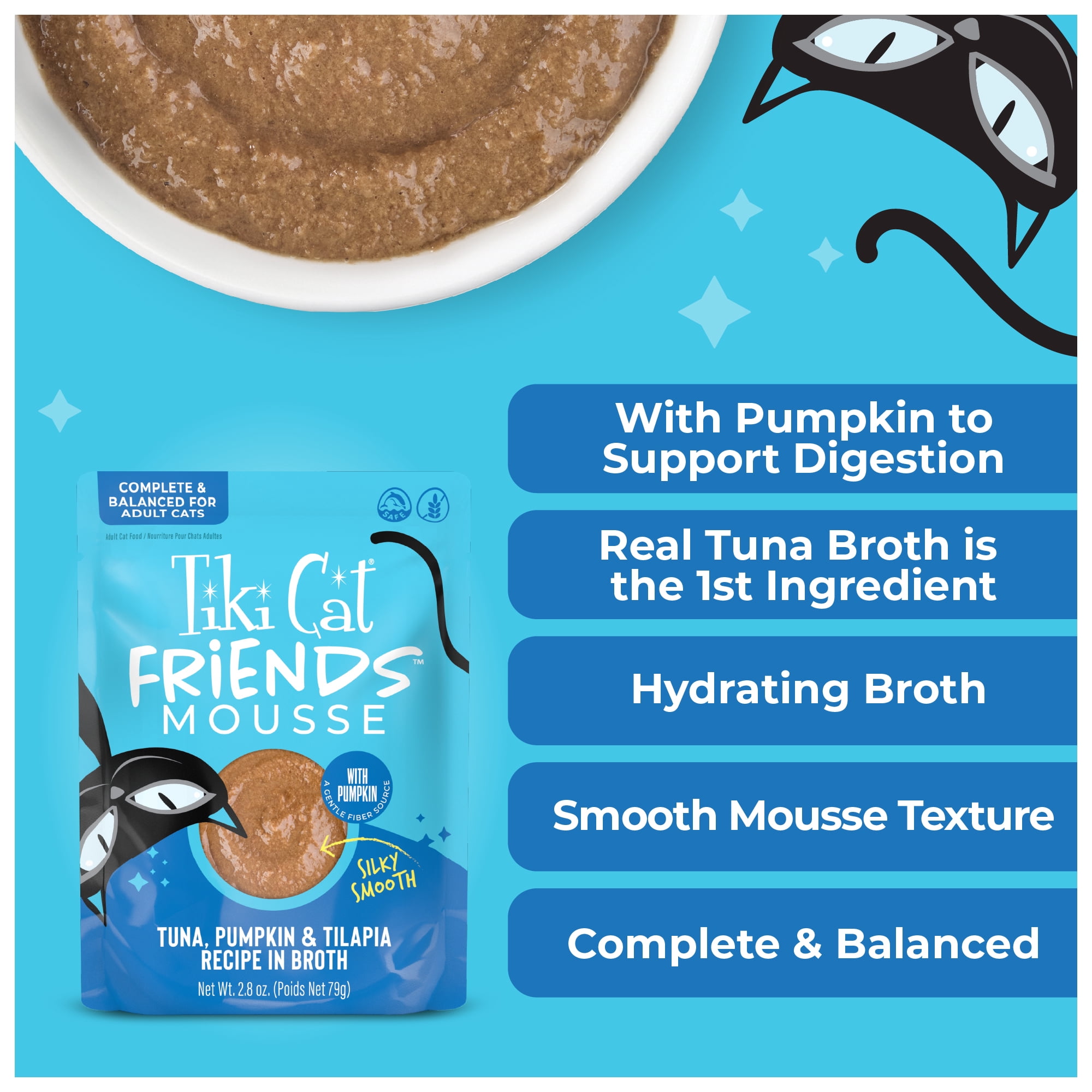 (24 pack) Tiki Cat Friends Mousse Tuna, Pumpkin & Tilapia, 2.8 oz pouch