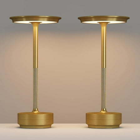 2 Pack Cordless Table Lamps Rechargeable, LED Portable 5000mAh Touch Table Light, 3 Color Stepless Dimming Battery Powered Table Lamp for Restaurant/Home/Outdoor/Camping.(Gold)