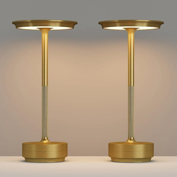 2 Pack Cordless Table Lamps Rechargeable, LED Portable 5000mAh Touch Table Light, 3 Color Stepless Dimming Battery Powered Table Lamp for Restaurant/Home/Outdoor/Camping.(Gold)