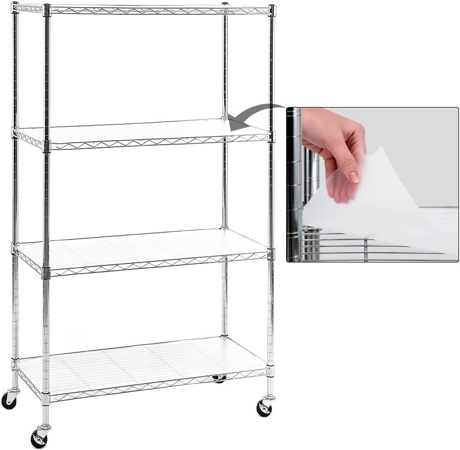 Chrome 4Shelf Shelving Units and Rack on Wheels with Shelf Liners Set