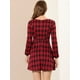 thumbnail image 5 of Vestido A Cuadros De Manga Larga Con Cuello Cuadrado Vintage De Otoño Para Mujer Allegra K Negro rojo M, 5 of 6