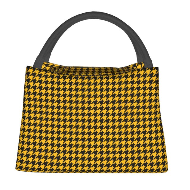 Balery Retro Yellow and Black Houndstooth Bolsa de Aislamiento Portátil – Bolsa de Almuerzo con Forro de Aluminio Mejorado, Funda Impermeable y Fácil de Limpiar para Picnic y Caja de Almuerzo
