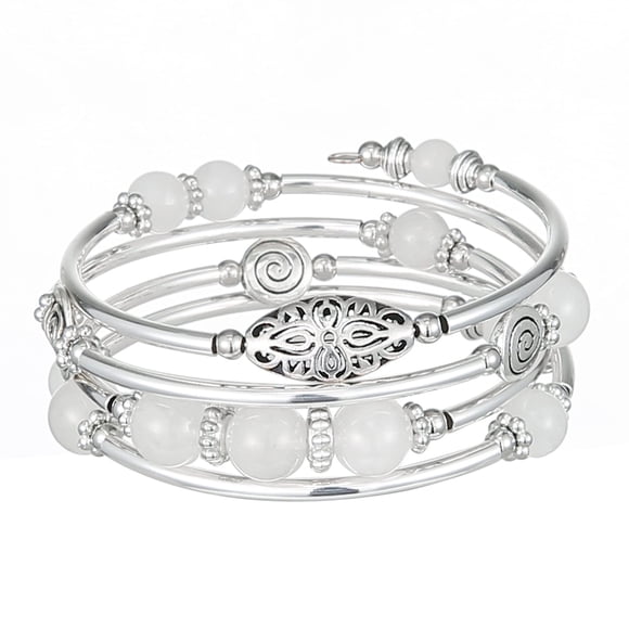 Fulu Otoño Pulseras Apilables Con Cuentas Para Mujer Boho Wrap Pulsera De Plata En Capas Joyería De Moda Regalos Para Ella (17-Blanco)
