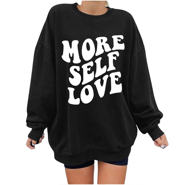 Sudadera Para Mujer Sudaderas de Otoño Estampado de Letras Cuello Redondo Suelto Manga Larga Jersey de Gran Tamaño de Lana Odeerbi ODB171646
