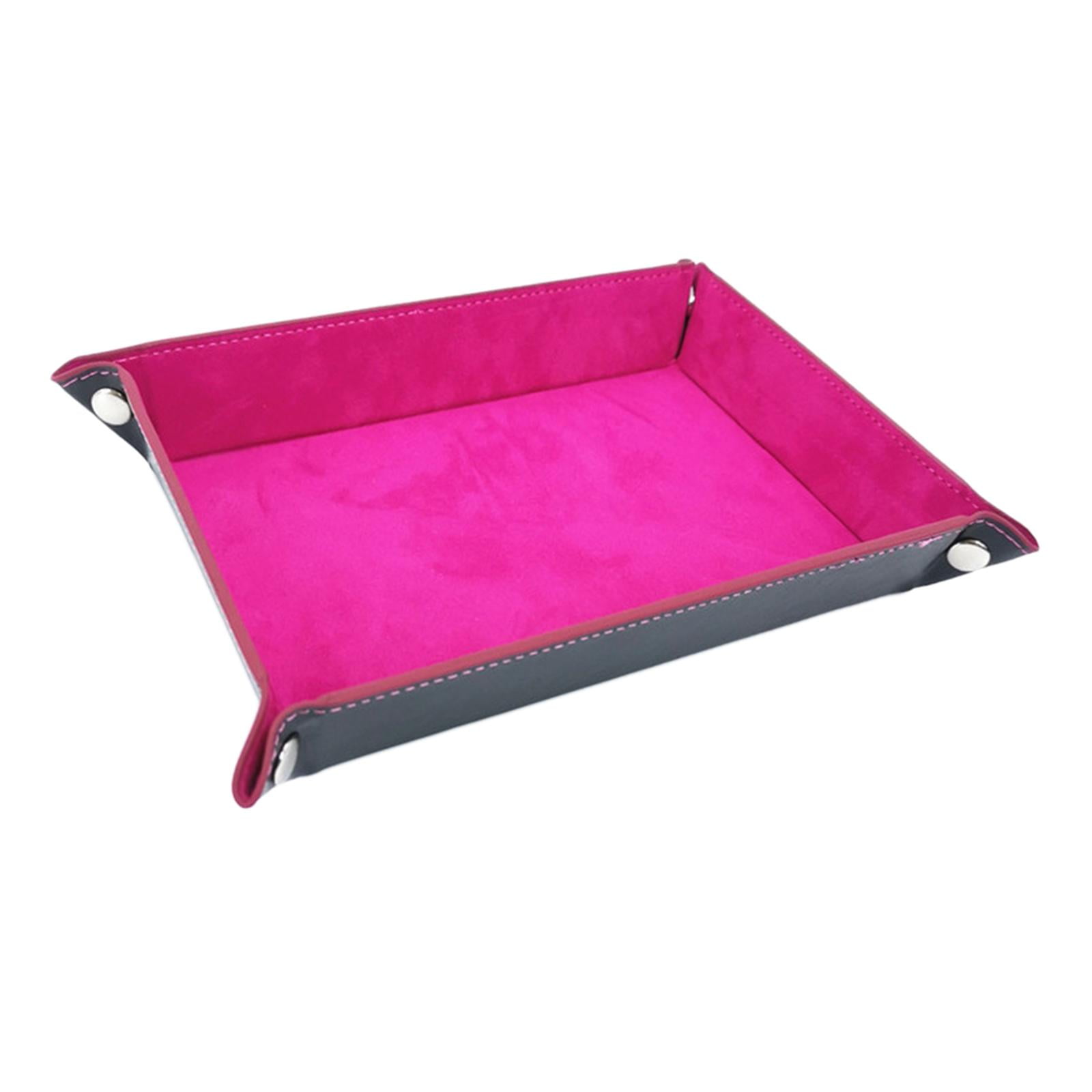 LOVIVER Foldable Dice Tray Set PU Leather Dice Rolling Holder Flannel Reinforced Bottom Flannel Rose Red