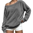 thumbnail image 2 of Tqcoqu Off the Shoulder Fuzzy Fleece Pullover Tops for Women, Long Sleeve Solid Color Loose Casual Warm Top, 2026 Fall Winter Fashion Clothes, 2 of 9