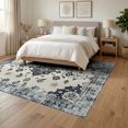 thumbnail image 3 of ODIKA 6'x9' Washable Area Rug Oushak Medallion Distressed Vintage Ornamental Tracery Border for Dining Room, Under Table, Office Décor, Non-Slip Chair-Friendly, 3 of 7