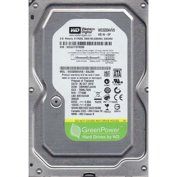 WD3200AVVS-63L2B0, DCM DBRNNTJAHN, Western Digital 320GB SATA 3.5 Hard Drive