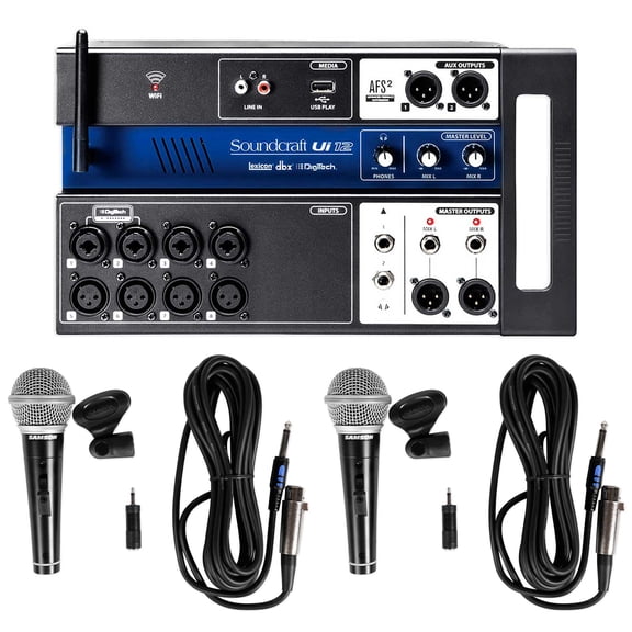 Soundcraft Ui12 12-In Digital Mixer w/Wifi App Control Recording (2) Samson Mics