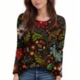 thumbnail image 6 of WTOBBY Women's Floral Print Long Sleeve Top, Pleated Retro Loose Fit Blouse, Round Neck Casual Tunic for Fall, Relaxed Bohemian Style Daily Wear,Gray M, 6 of 6