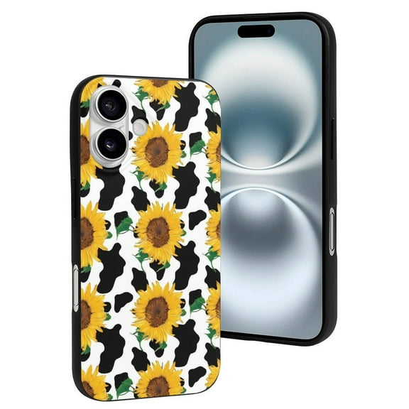 Compatible with Iphone 16 Case - Cute Soft Cute Cow Print Sunflower B Silicone Case Compatible with Iphone 16 Phone Case for Women Men