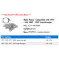 thumbnail image 2 of Water Pump - Compatible with 1991 - 1995, 1997 - 2002 Jeep Wrangler 1992 1993 1994 1998 1999 2000 2001, 2 of 2