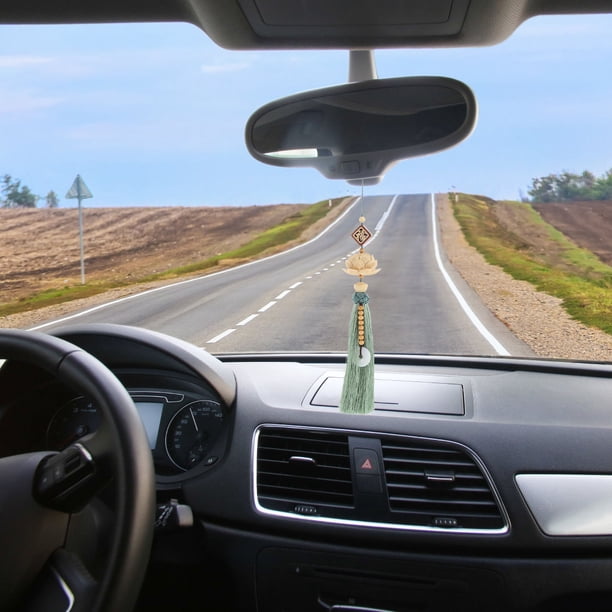 OUNONA Colgante De Loto Verde Para Retrovisor Con Adorno De Madera Y Para Auto