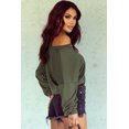 thumbnail image 3 of Women's Green Buttoned V Neck Cotton Loose Fit Top, 3 of 15
