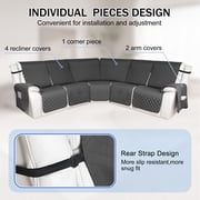 HDCAXKJ 100% Waterproof Reclining Sectional Couch Covers L-Shape Recliner Sofa Cover 5 Seat, Dark Gray