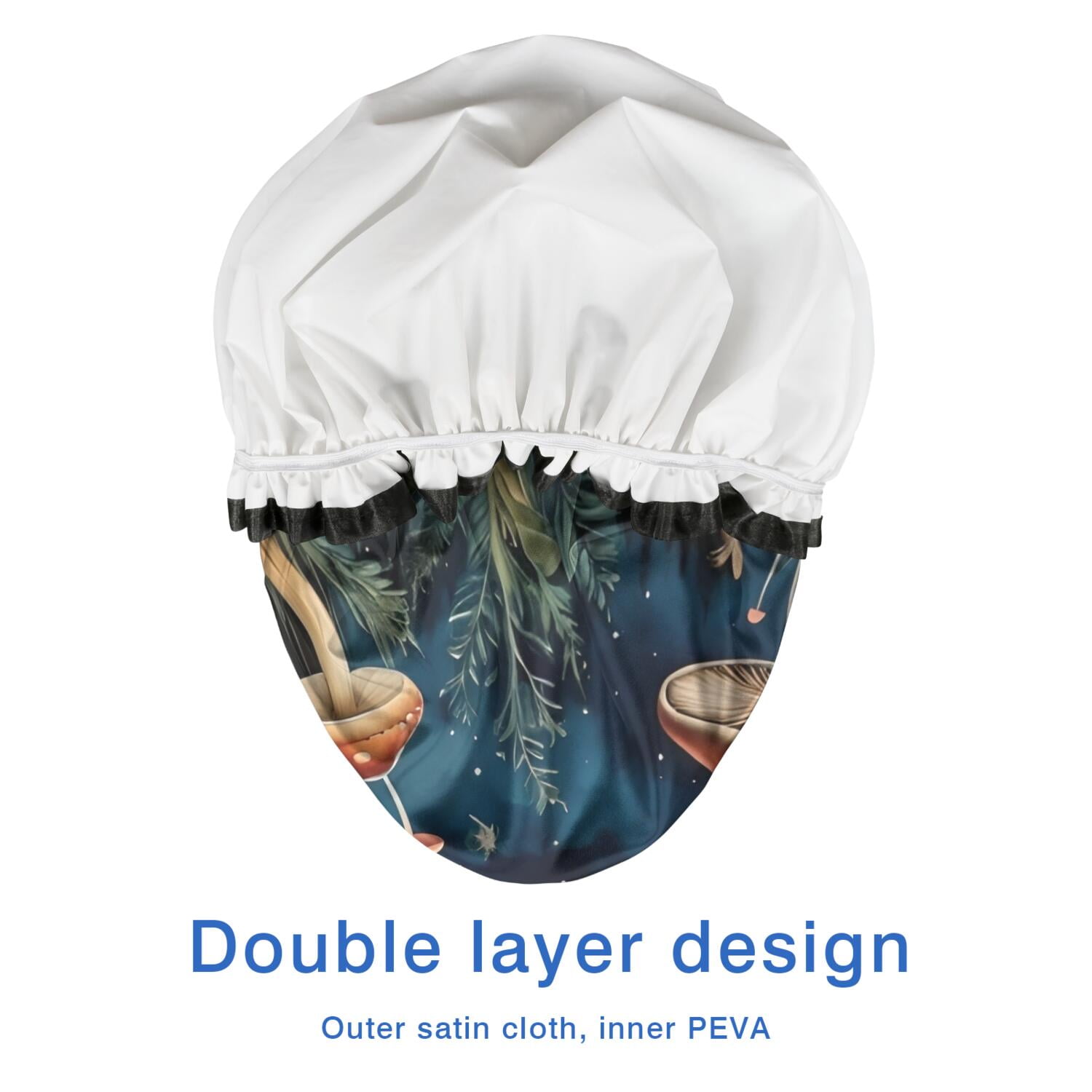 Shower Caps,Colorful Mushroom Eye Black Pattern Waterproof Shower Cap for Women 4 Pieces,Double Reusable Hair Cover for Shower PEVA Elastic Stretch Hem