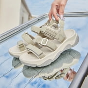 CAMEL Womens Hiking Sandals, Adjustable Straps, Platform, Medium Wide, Open Toe, Beige, US 5
