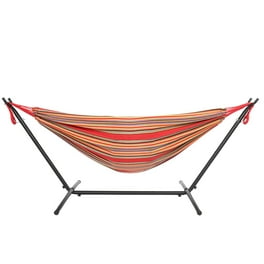 Camping Hammock with Stand 300lbs Hammock Stand for Indoor Outdoor Heavy Duty Steel Stand 2 Person Brazilian Hammock Chair Stand w Carrying Case Included for Beach Backyard Patio Portable Hammock Wal...