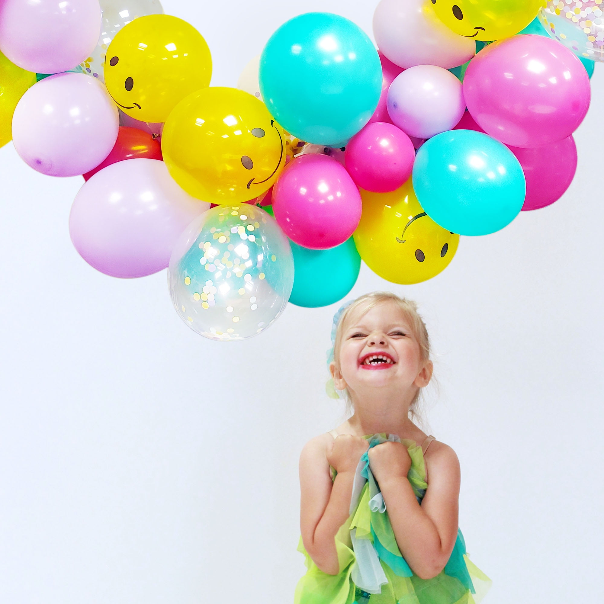 Way to Celebrate! Happy Face Birthday Party Balloon Garland, 45 Pieces