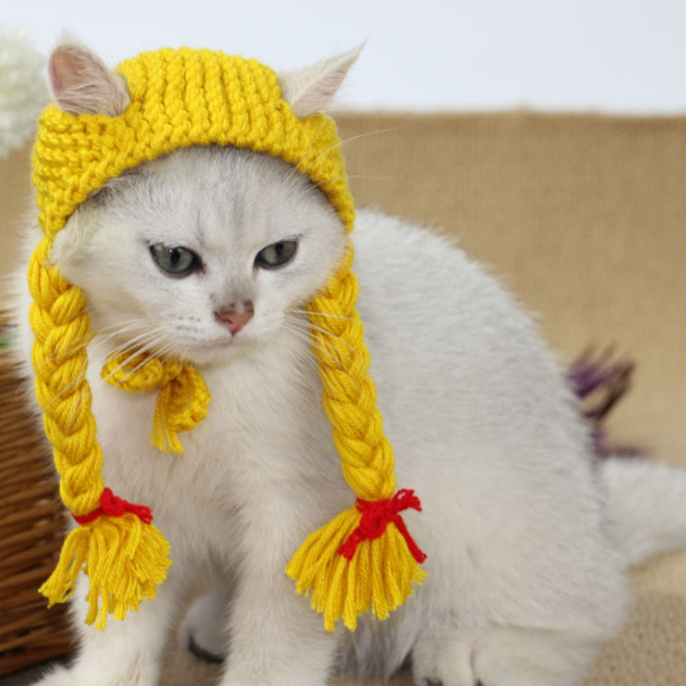 SPRING PARK Winter Dog Knitted Hat with Puffball Warm Pet Cap