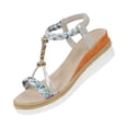 thumbnail image 2 of Domuza Sandals for Women 2026 Summer Boho Low Wedge Heels Comfortable Sandal Espadrille Beach Open Toe Elastic Ankle Strap Walking Shoes Vintage Non Slip Casual Woven Sandals Blue 5.5（EU-36）, 2 of 6