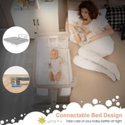 INFANS 3 in 1 Baby Bassinet, Bedside Sleeper for Newborn, Folding Crib with Mattress, Travel Bag, Wheels, 4-Sided Mesh, Easy to Assemble Cradle Co Sleeper Stationary, Rock (Beige)