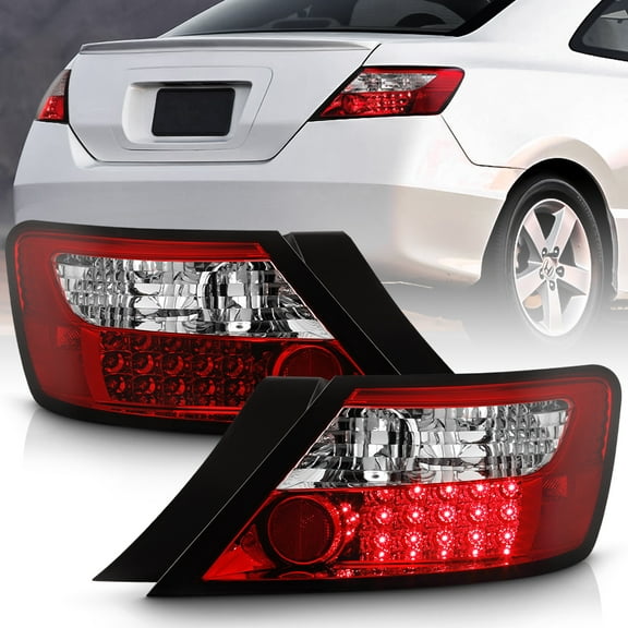 For 2006-2011 Honda Civic Coupe Lumileds LED Red Clear Tail Lights Brake Lamps