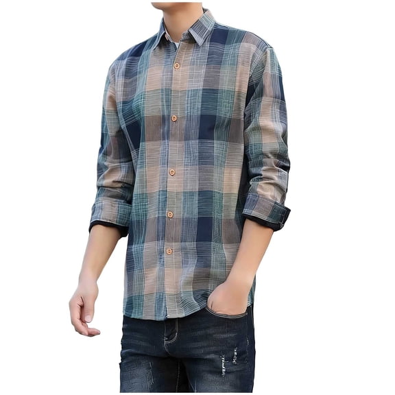 Tsivenald Men's Long Sleeve Flannel Shirts Jacket Fashion Plaid Jackets Casual Button Down Shirt with Pockets