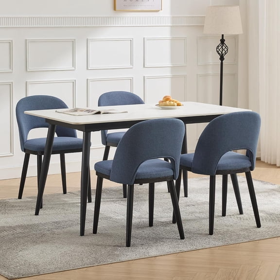 Upholstered Dining Chairs Set of 4,Modern Fabric Wooden Dining Room Chair Kitchen Chairs, Farmhouse Dinner Chair with High Back and Deep Seat for Kitchen,Restaurant,Cafe,Blue