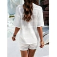 thumbnail image 3 of Osfvolr Women 2 Piece Crochet Outfits Summer Knit Lounge Sets Short Sleeve Tops and Shorts Beach Set Summer Vacation White M, 3 of 5