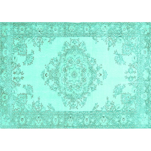 Ahgly Company Machine Washable Indoor Rectangle Abstract Turquoise Blue Contemporary Area Rugs, 7' x 10'