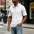thumbnail image 2 of IhhxPro Men's Short Sleeve Collared Shirt with Button Detail Solid Color Button-Up Tee Casual Summer Lightweight Cotton Fit Office Golf S-2XL, 2 of 6
