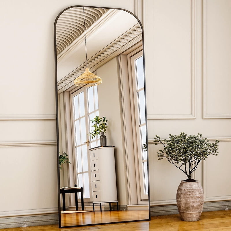 Lumora 26"x71" Full Length Mirror Top Rounded Corner Aluminum Frame Hanging or Leaning Wall Floor, Black