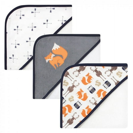 Hudson Baby Infant Boy Cotton Rich Hooded Towels, Orange Fox, One Size
