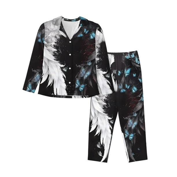 Fotbe Butterfly Angel Wings Art Conjunto de Pijama de Manga Larga para Mujer con Estampado, Ropa de Dormir de 2 Piezas, Conjunto de Casa Suave y Cómodo con Bolsillos-XX-Large