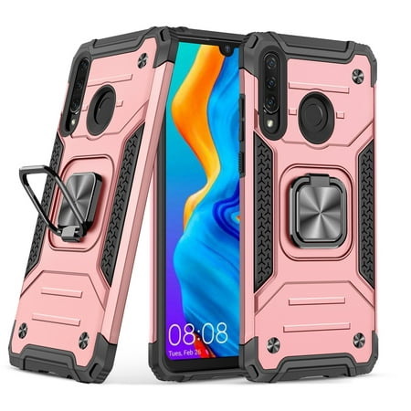 Shoppingbox Case for Huawei P30 Lite/Nova 4e 6.15", Dual Layer Shockproof Protective Cover Phone Case with Kickstand - Rose gold