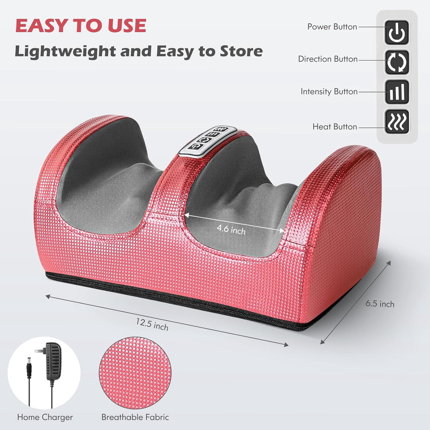 OhhGo Shiatsu Foot Massager with Heat, Foot and Calf Massager with Massage Roller Chronic Nerve Pain Therapy Spa for Leg Calf Ankle, Gifts for Mom & Dad, Red
