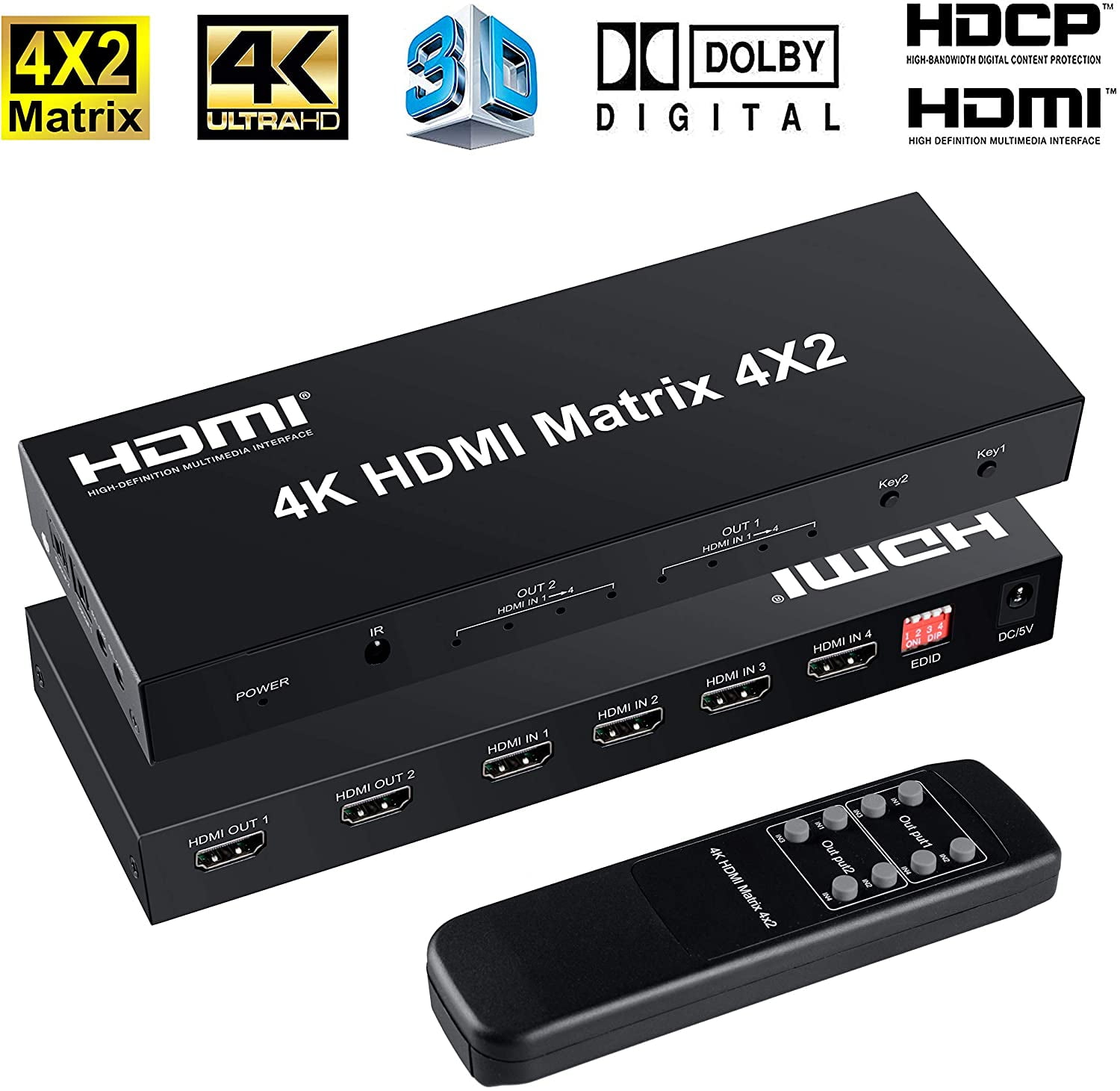 4x2 HDMI Matrix Switch,4 in 2 Out Matrix HDMI Video Switcher Splitter