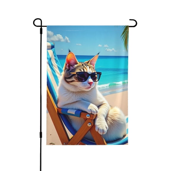 Cool Cat Beach Garden Flag 12x18 Inch Double Sided – Summer Vacation Tropical Ocean & Palm Tree Yard Decoration For Porch, Lawn & Patio