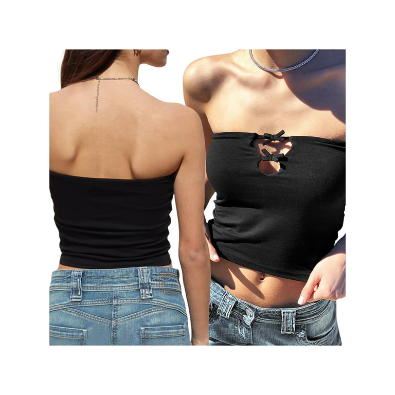 Women's Lace Tube Tops Mesh Floral Print Strapless Contrast Color Slim Fit  Ruched Bandeau Tops Y2k Streetwear 
